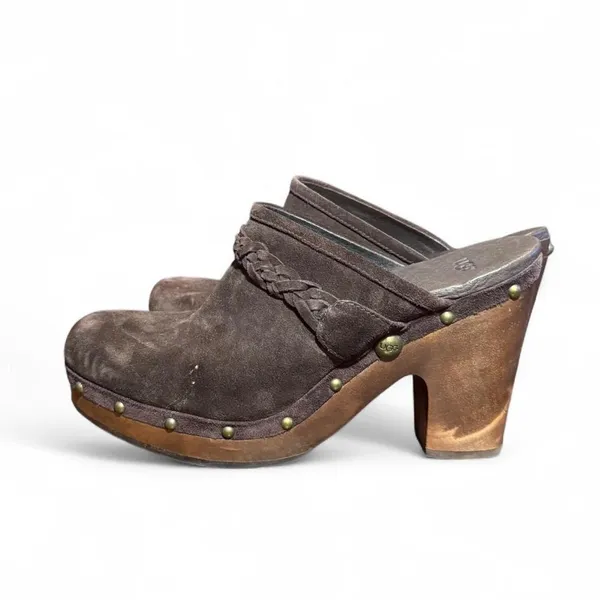 UGG Kaylee Clogs Womens Size 11 Brown Suede Wooden Heel Studded Boho Mule - Image 3