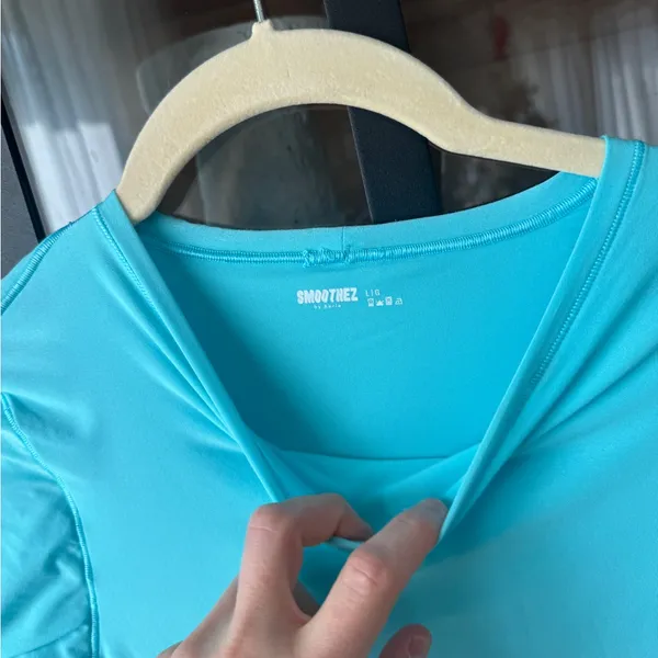 Smoothez by Aerie bodysuit short sleeve tee top seamless buttery skims turquoise - Image 2