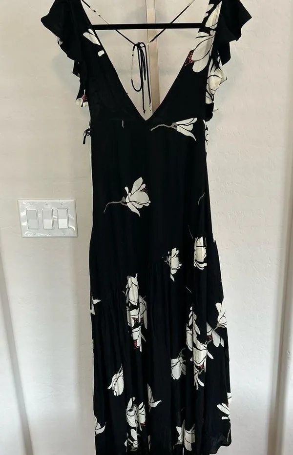 Free People She's A Waterfall Maxi Floral Dress Black Combo Size 4 - Image 5