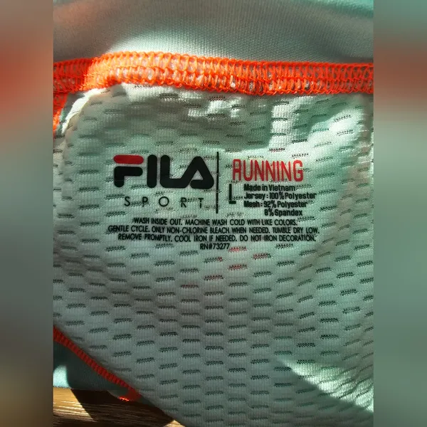 Fila Sport Running Women’s Performance Tee – Mint Green & Coral Orange – Size L - Image 4