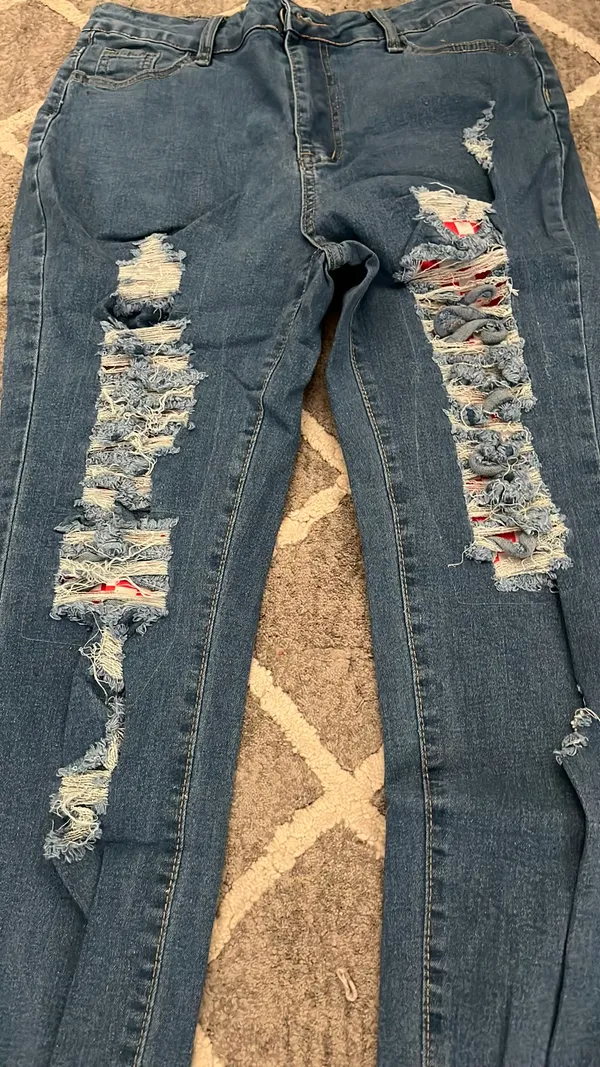Ripped Jeans with Checkered pattern Blue Size L - Image 3