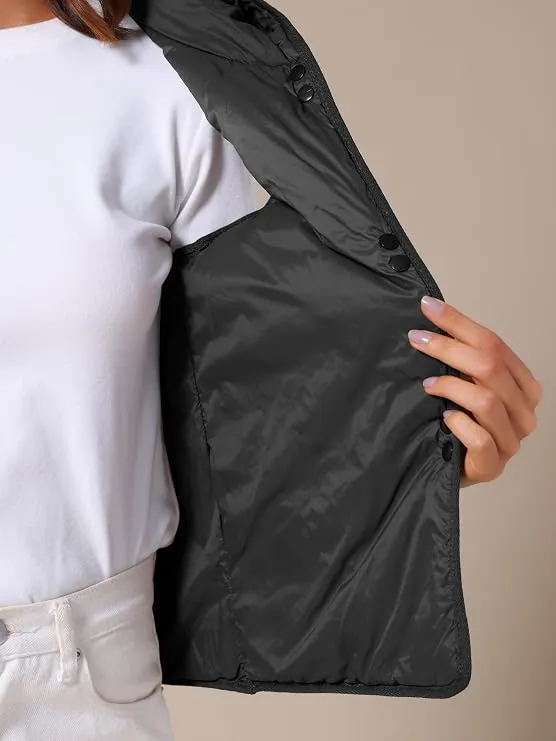 #79 NWT Allegra K Women Casual Quilted Button Down Hooded Puffer Vest Size M - Image 5