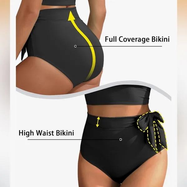 Yonique High Waisted Tummy Control Bikini Modest Bathing Suit 2PC swimsuit - Image 4