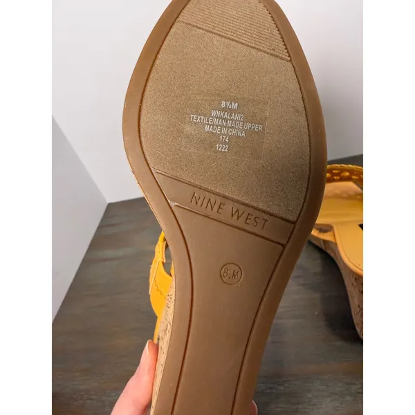 Nine‎ West Kalani Yellow Woven Cork Platform Wedge Sandals Size 8.5 New - Image 10