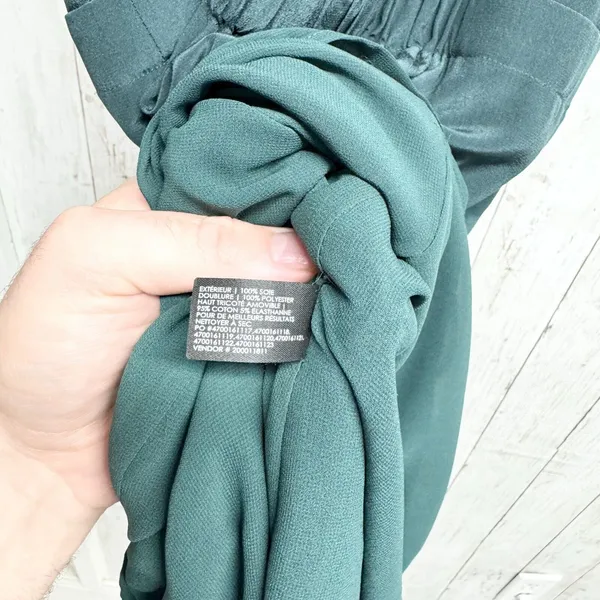 Club Monaco 100% Silk Sleeveless Forest Green Snatched‎ Mini Dress Size 0 - Image 4