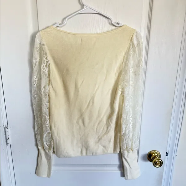 Anthropologie NEW Lace Sleeve Cream Sweater Top - Image 7