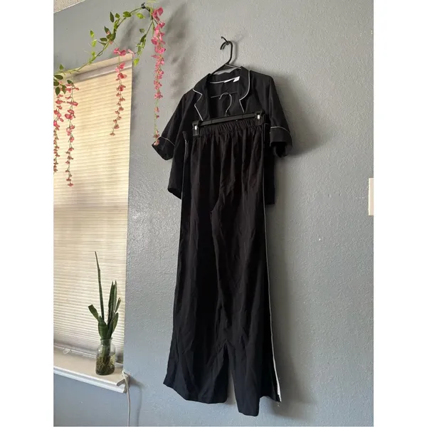 Jason Wu Black Pajama Set with White Piping – Size Medium - Image 3