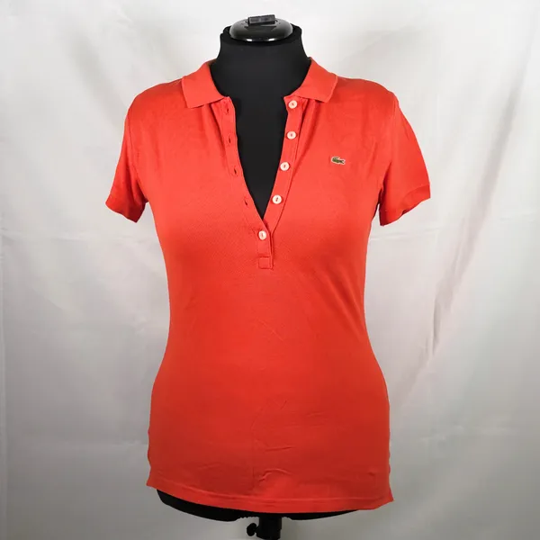 Women’s Red Lacoste 5 Button Slim Fit Polo Size 42 (US 10/L) - Image 2