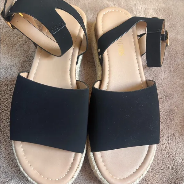 Dream Pairs Black Faux Suede Espadrille Platform Wedge Sandals Size 10 SDPW2359W - Image 7
