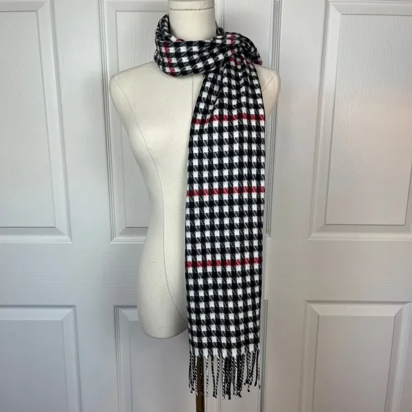 Accessori Italiani fringe plaid black white and red scarf - Image 2