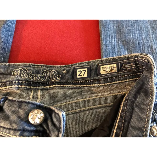 Miss Me blue denim embellished embroidered bootcut jeans Size 27 - Image 5