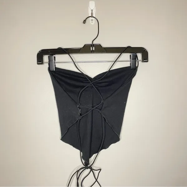 SHEIN Criss Cross Tied Backless Asymmetrical Hem Cami Top, Black, Size S, EUC - Image 4