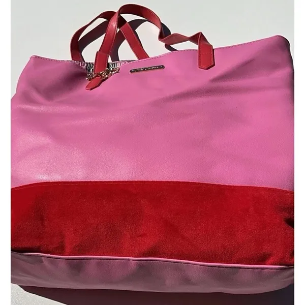 Vintage Juicy Couture Large Pink Leather Red Velvet Y2K Summer Travel Bag - Image 3