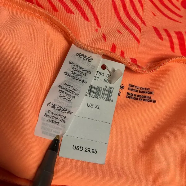 Aerie Bikini Bottom High Cut Cheeky Palm Leaf Print Orange XL - Image 3