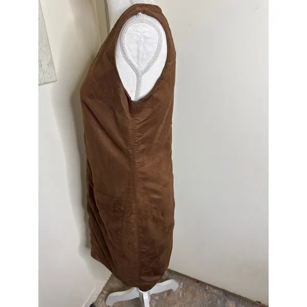 Vintage Mossimo Faux Suede Mini Shift Dress Brown V-Neck Pockets S/P Boho Earthy - Image 5