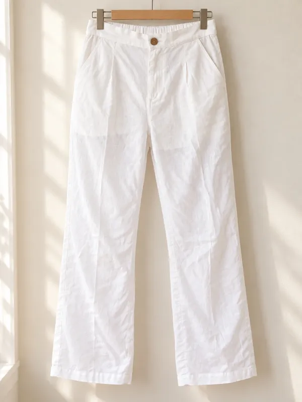 Love Tree White Lightweight Linen-Style Pants - Image 2