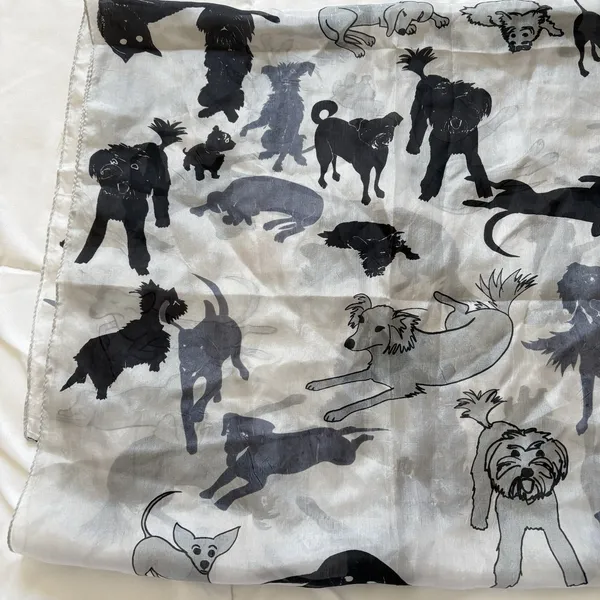 Vintage Dog Lover Womens Scarf 100% Silk Shawl Gray‎ Feminine Whimsy Coquette - Image 2