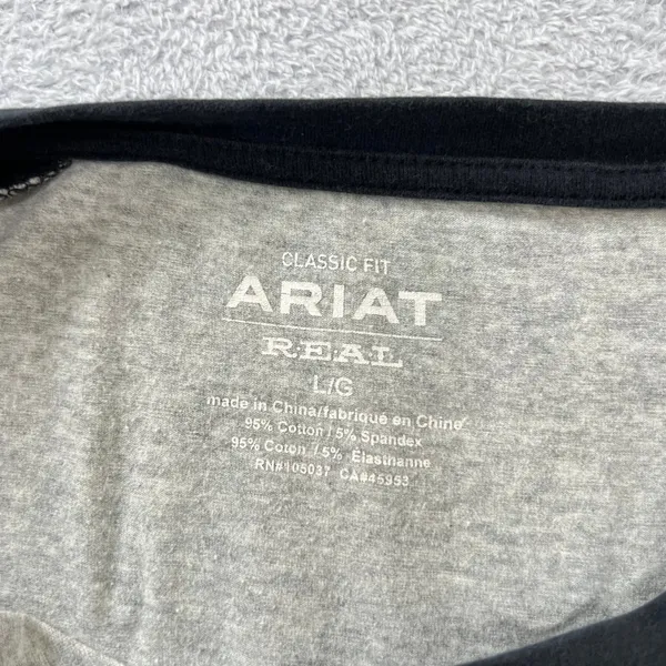 Ariat‎ REAL Women L Large Baseball Tee Shirt Grey Black Raglan Long Sleeve Logo - Image 4