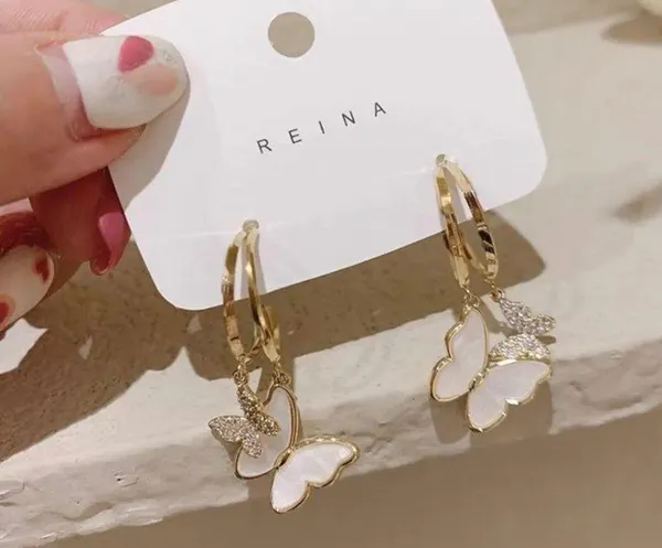 18K Gold Butterfly Pendant Hoop Earrings - Image 4