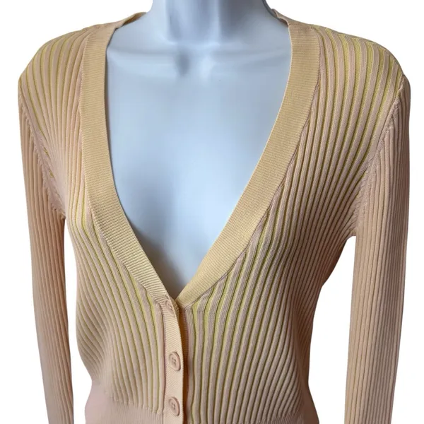 L*Space Sundown Cardigan Pink and Yellow Ribbed Cardigan‎ Dainty Feminine M - Image 3