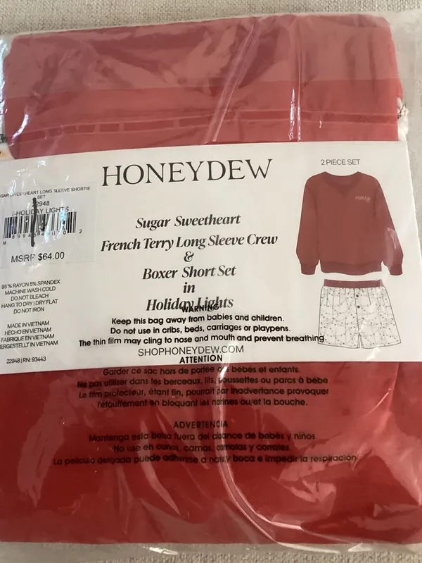 HONEYDEW Sugar Sweetheart Long Sleeve Shortie Set, Red MEDIUM, NEW tags - Image 5