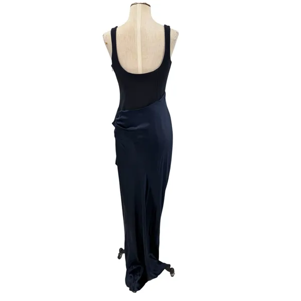 Cinq a Sept Marian Gown Navy Silk Draped Bow Side Slit Maxi Dress NWT Size 6 - Image 10