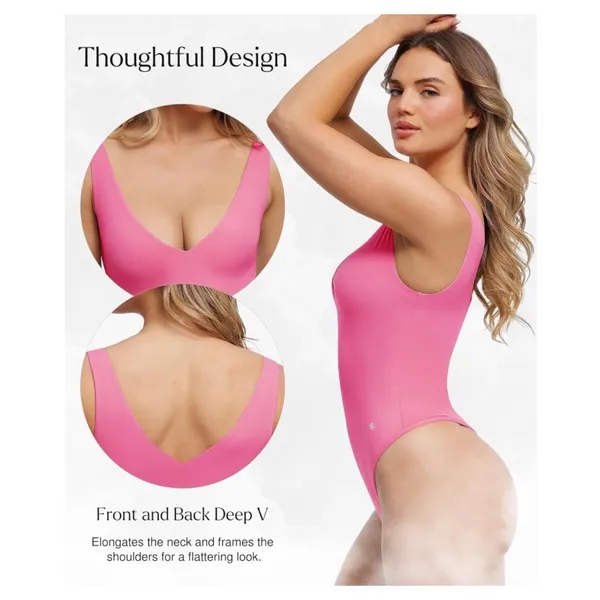 NWT Popilush Deep‎ V Neck Backless Shapewear Bodysuit Pink Medium - Image 2