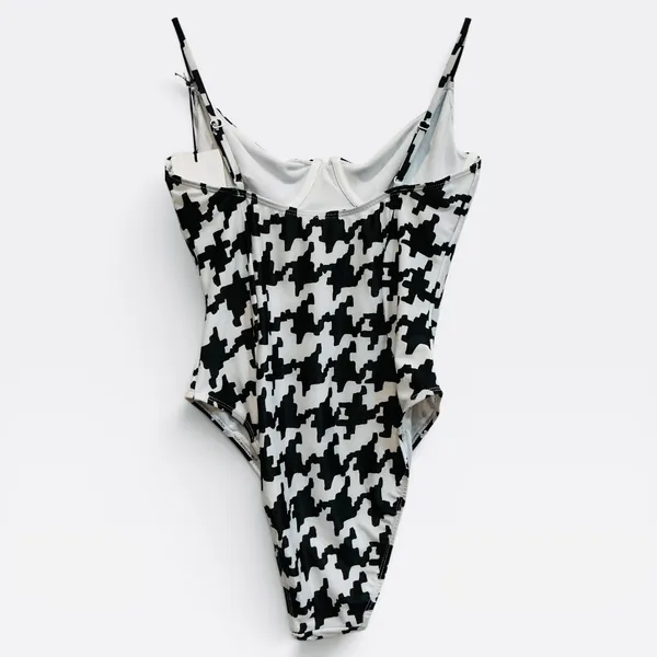 NWT Onia Womens Black White Houndstooth Underwire One Piece‎ Swimsuit Size Large - Image 2