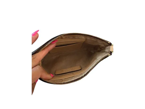 MICHAEL KORS Brown Logo Saffiano Leather Wristlet Zip Clutch Bag - Image 5