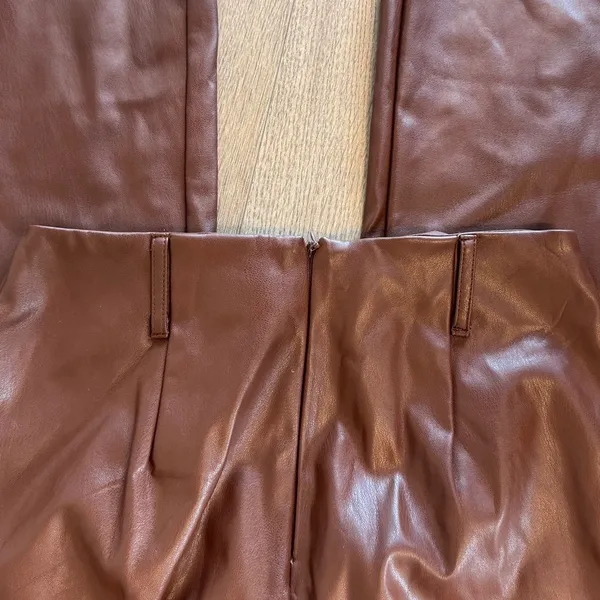 Nordstrom Brown Leather Flare Pants - Image 4
