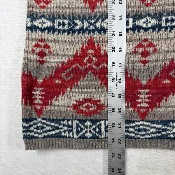 Denim & Supply Ralph Lauren Southwestern Aztec Cotton Knit Sweater Red Gray L - Image 5
