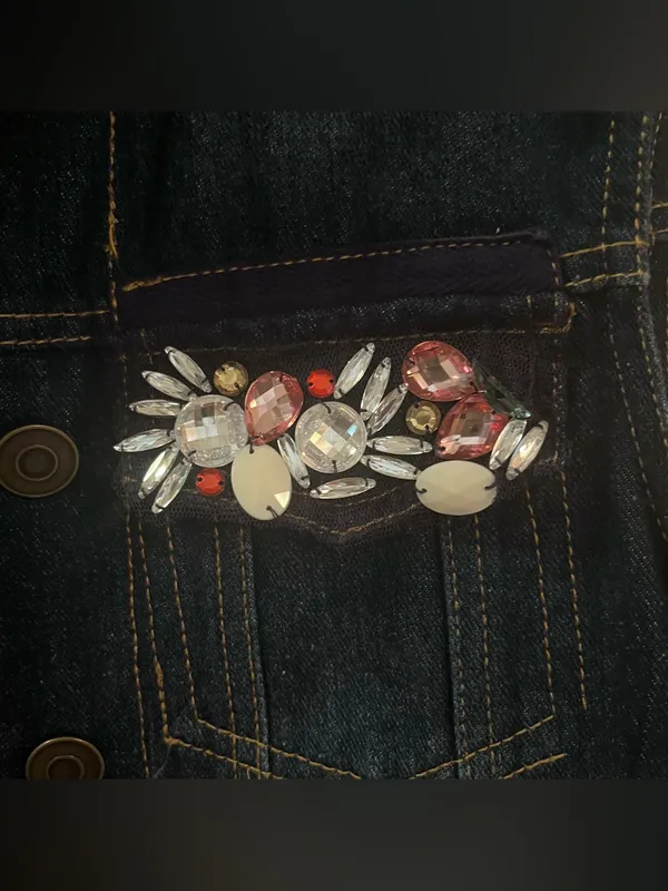 Dolled Up Vintage Women’s Dark-wash Denim Vest with Beaded Embellished Pocket - Image 8