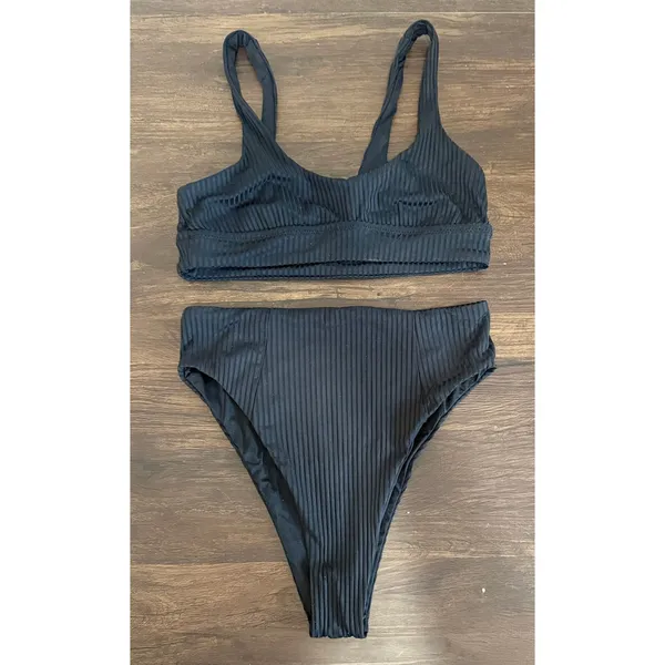 Vitamin‎ A Women's EcoRib Sienna Bikini Set High Waisted Bottoms In Black Sz XS - Image 3