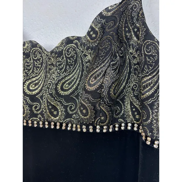 Vintage Betsy & Adam Dress 12 Black‎ Gold Velvet Formal Whimsygoth Paisley 90s - Image 4