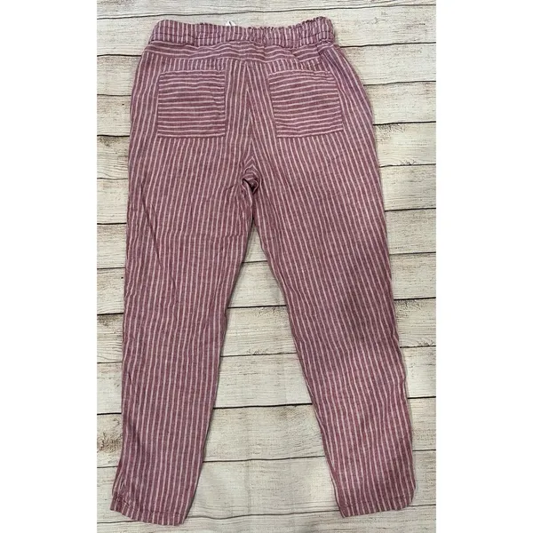 Vince Camuto Red Striped Drawstring Waist Linen Cotton Blend Pants size Small - Image 3