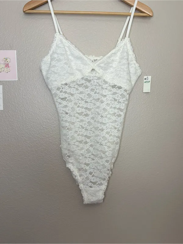 Aerie new show off lace coquette bodysuit crème white summer sexy medium bride - Image 4