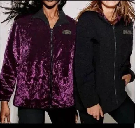 Victoria's Secret PINK REVERSIBLE SHERPA LINED JACKET SHERPA VELVET LARGE - Image 4