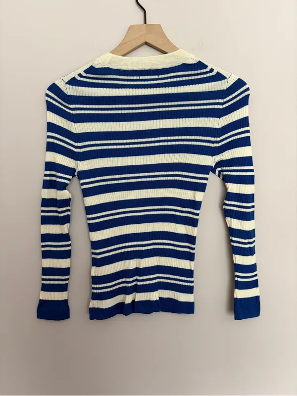 J. Crew Carolyn Three-Quarter Sleeve Striped Sweater Large - Image 3
