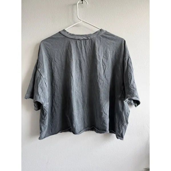 Free People Movement Womens Gray Mineral Wash Boxy Crop Tee Shirt Small 3814 - Image 4