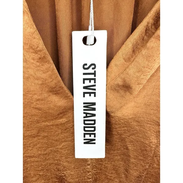 NWT Steve Madden Prairie Dreams Mini‎ Dress Apricot Satin Ruffle Smocked Small S - Image 13