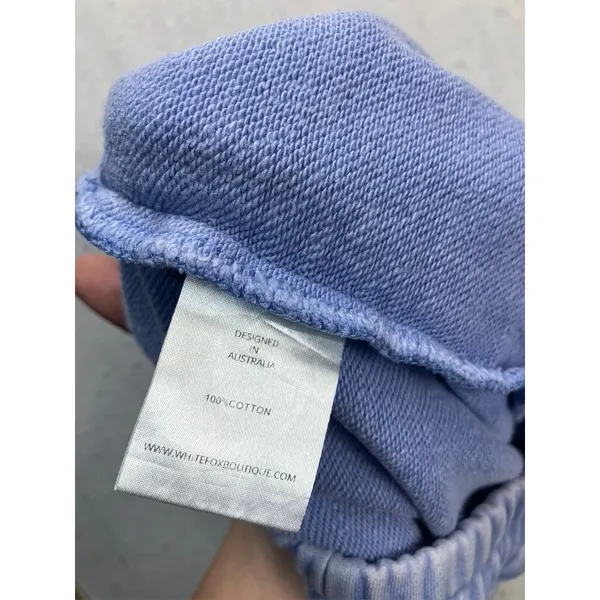 White Fox Sweat‎ Shorts Womens L Blue Rainbow Logo Drawstring Loungewear Cozy - Image 8