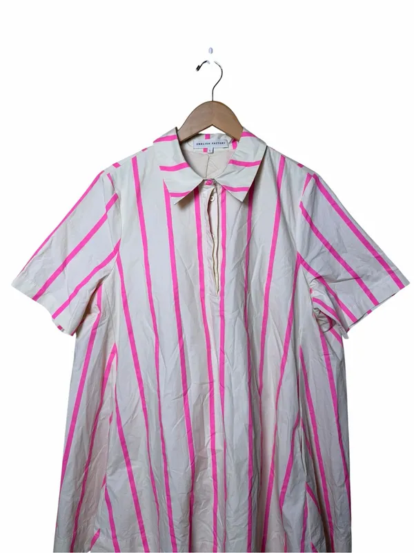 English Factory Pink Striped Cotton Swing Mini Dress Size Large Preppy - Image 5