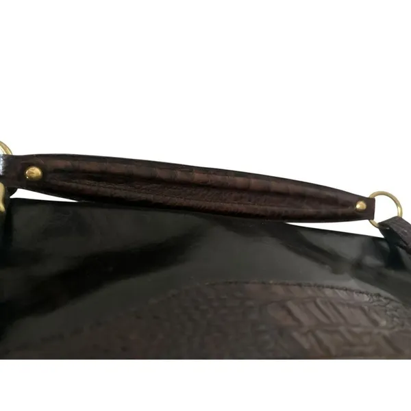 BRAHMIN Marcy Black Tuscan Croc Embossed Leather Brown Black‎ Handbag - Image 7
