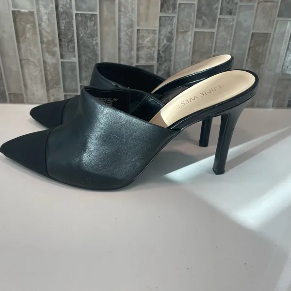 Nine West Black Leather Point Mule Heel Size 9 - Image 2