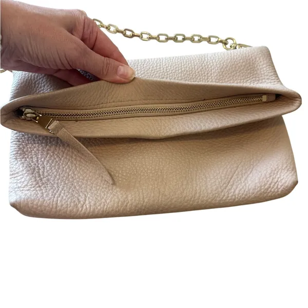 Tory Burch Pebbled Leather Foldover Crossbody‎ Tan Chain Bag - Image 10
