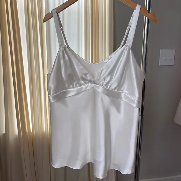 Flora by Flora Nikrooz White Satin Blouse Slinky Sleepwear Tank Top Summer‎ XL - Image 2