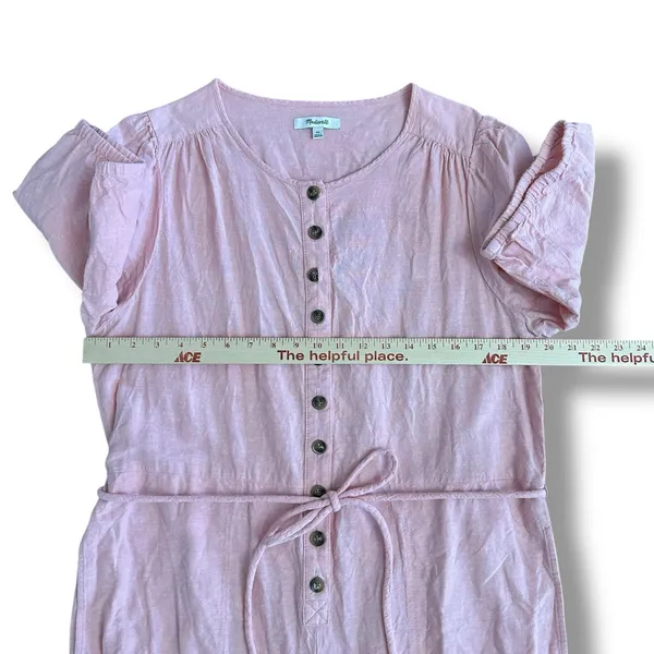 Madewell‎ Linen Blend Button Front Jumpsuit Pink Short Sleeve Pockets Women’s XL - Image 3
