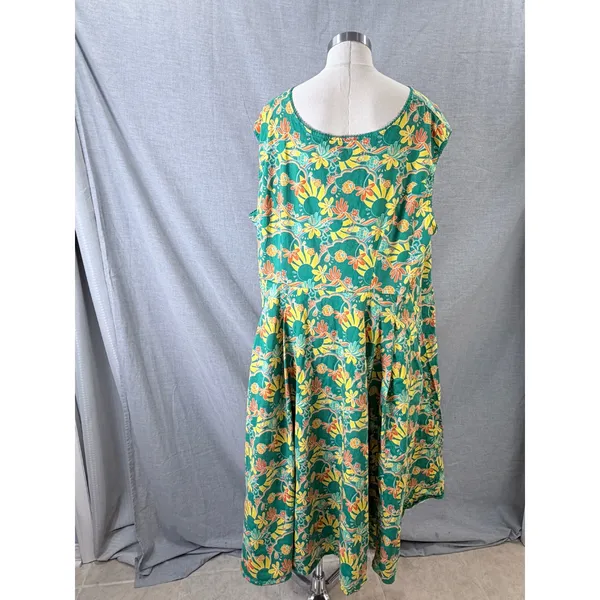Bright and Beautiful Midi Dress Green Floral Sunburst Mod Retro Plus 24 - Image 7