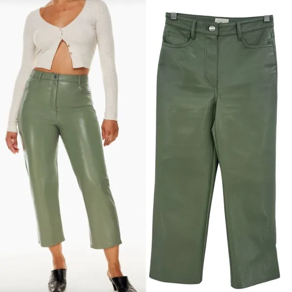 Aritzia Wilfred The Melina Pants Vegan Leather Cropped‎ Sage Green Size 00 - Image 2