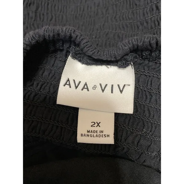 Ava & Viv Women's Black Ruched Short Puff Sleeve Smnocked Blouse Top Size 2X - Image 3